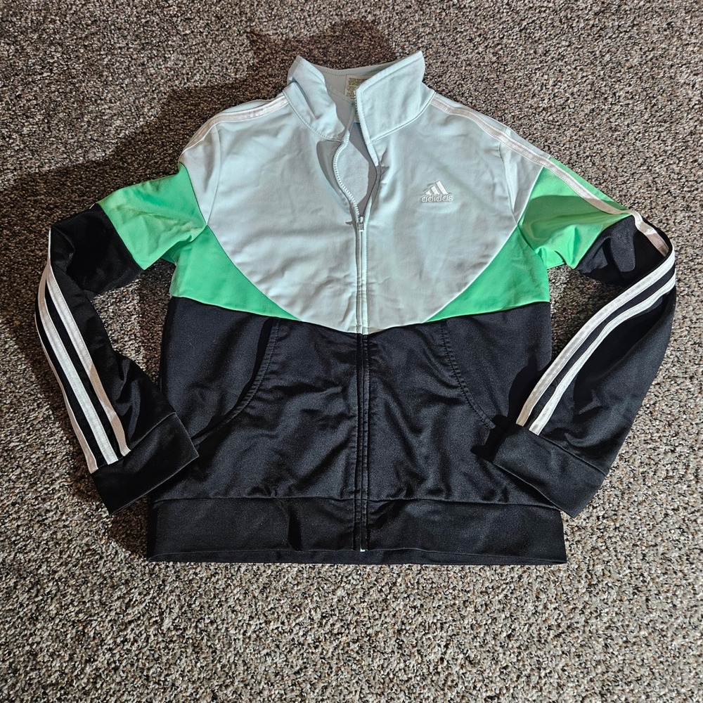 Adidas Kids Colorblock Track Jacket Mint Green Black Full Zip AP4533 Size L 14
